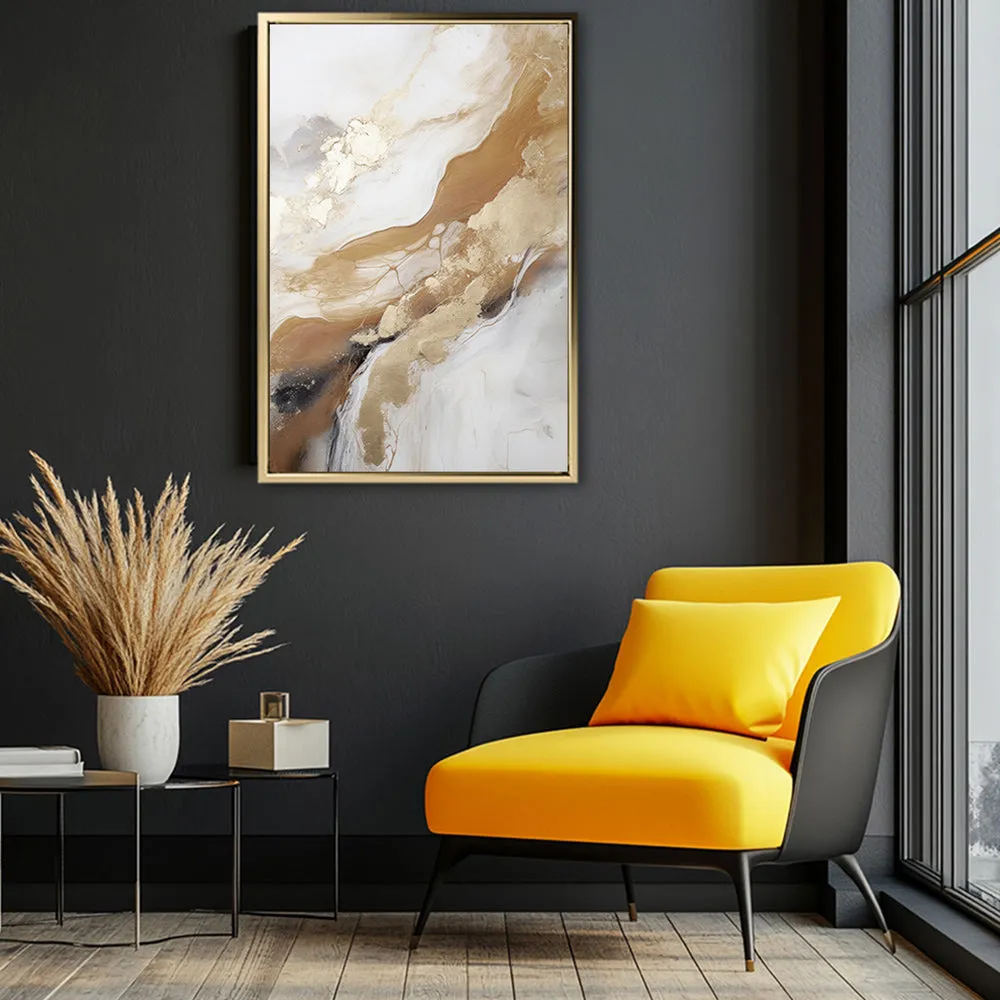 Canvas Wall Art Stretched Over Wooden Frame with Floating Frame and Gold Marble Painting CV4162
