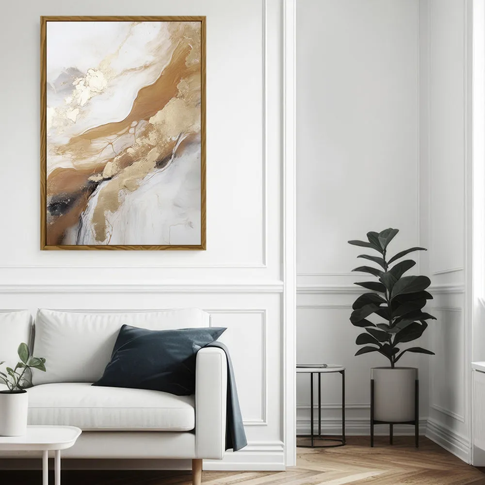 Canvas Wall Art Stretched Over Wooden Frame with Floating Frame and Gold Marble Painting CV4162