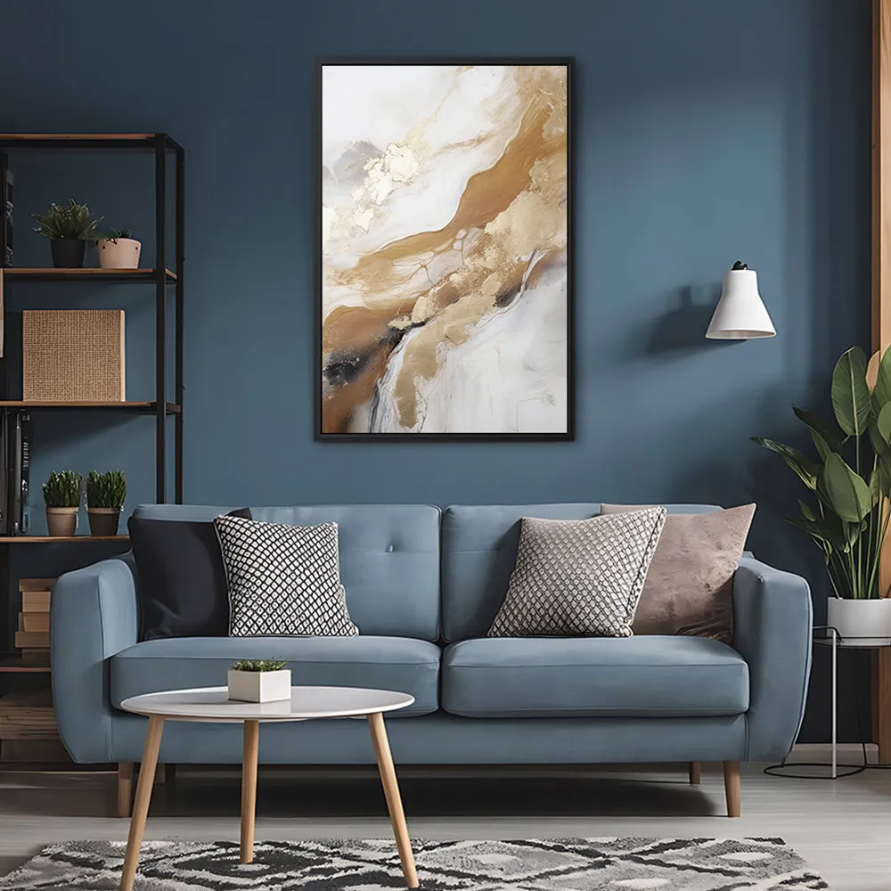 Canvas Wall Art Stretched Over Wooden Frame with Floating Frame and Gold Marble Painting CV4162