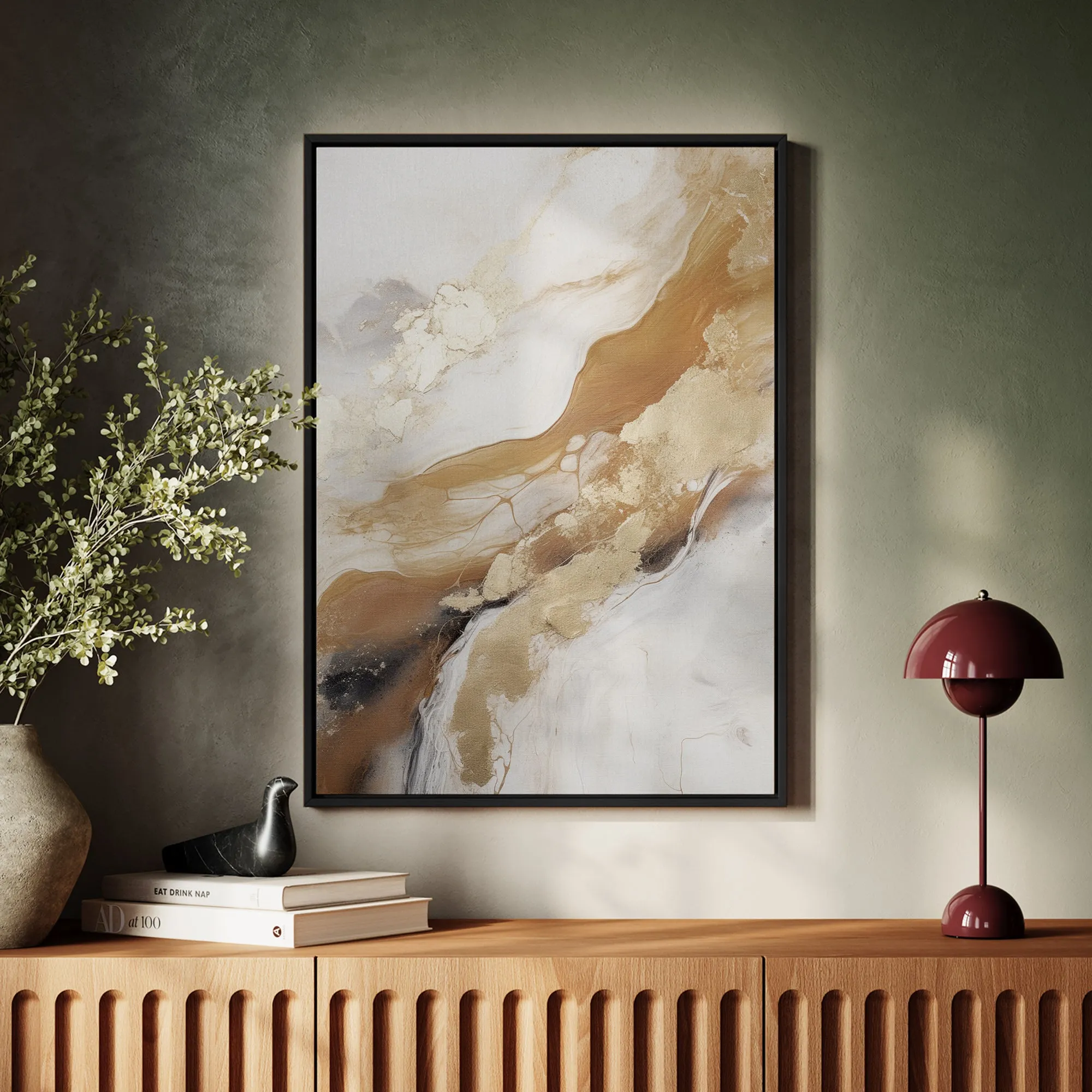 Canvas Wall Art Stretched Over Wooden Frame with Floating Frame and Gold Marble Painting CV4162