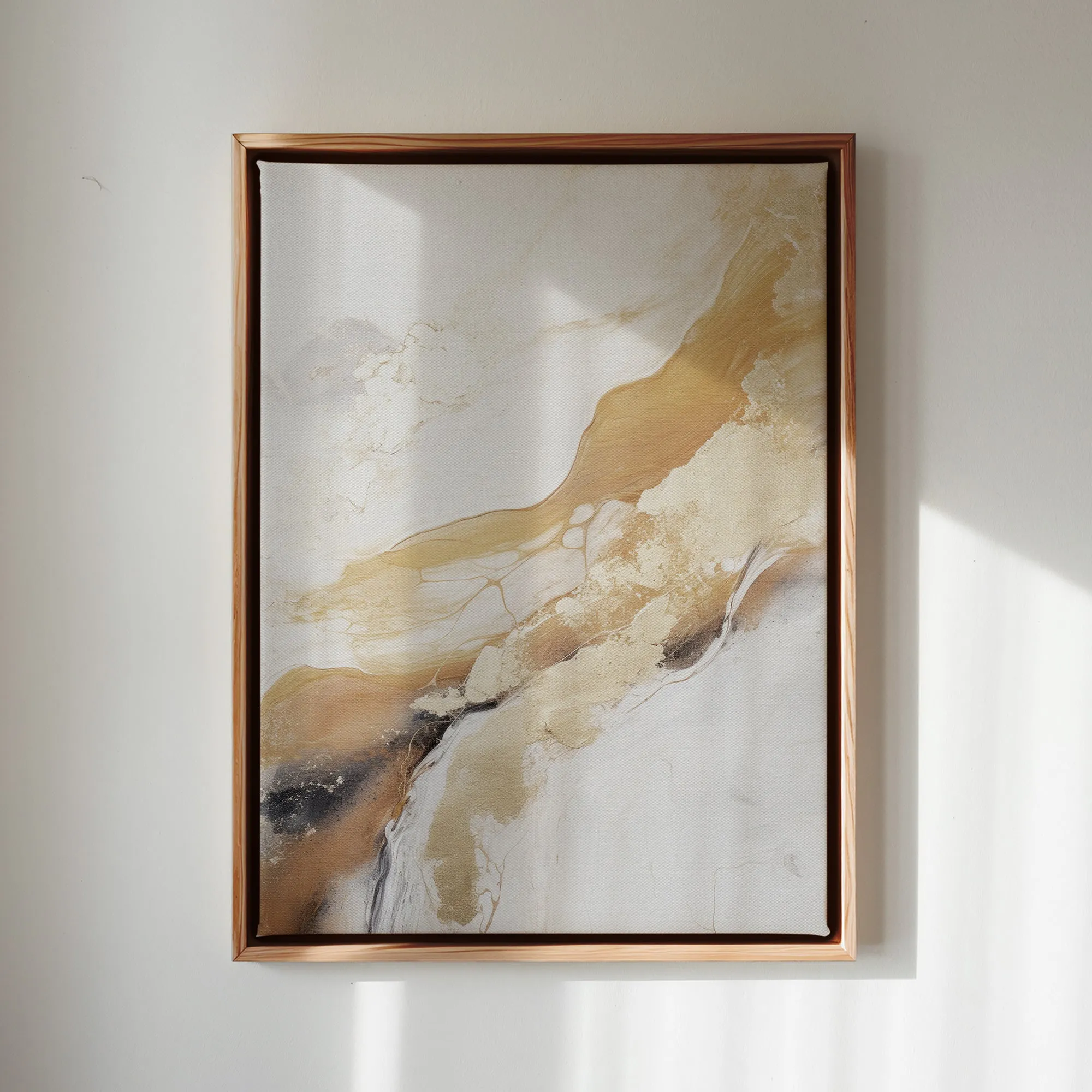 Canvas Wall Art Stretched Over Wooden Frame with Floating Frame and Gold Marble Painting CV4162
