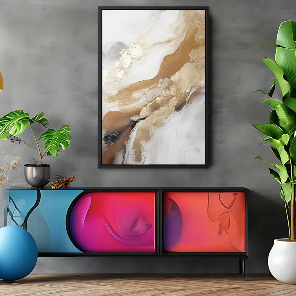 Canvas Wall Art Stretched Over Wooden Frame with Floating Frame and Gold Marble Painting CV4162