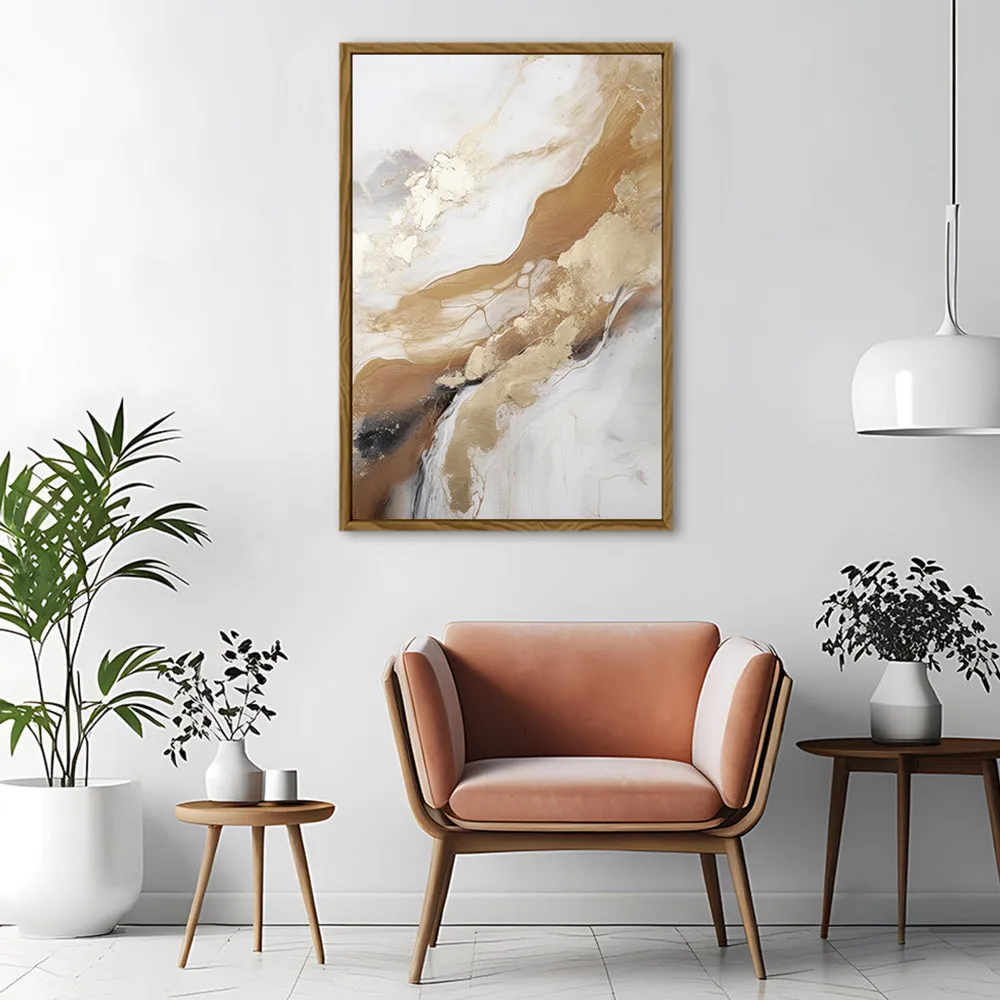 Canvas Wall Art Stretched Over Wooden Frame with Floating Frame and Gold Marble Painting CV4162