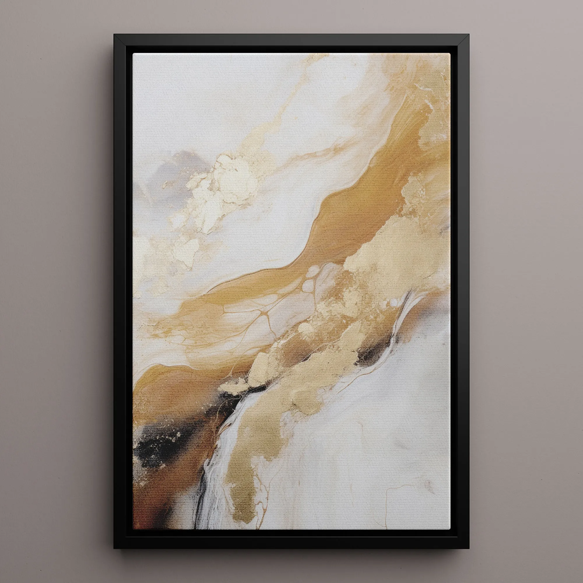 Canvas Wall Art Stretched Over Wooden Frame with Floating Frame and Gold Marble Painting CV4162
