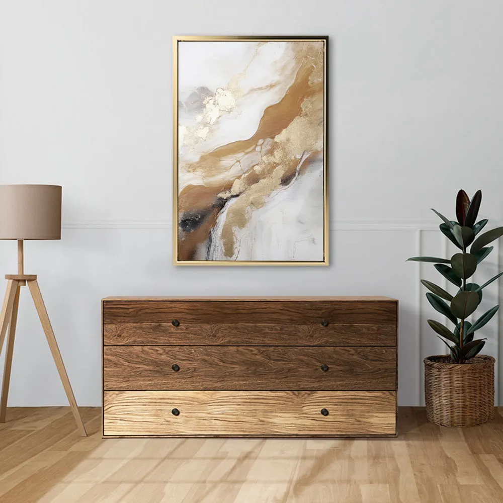 Canvas Wall Art Stretched Over Wooden Frame with Floating Frame and Gold Marble Painting CV4162