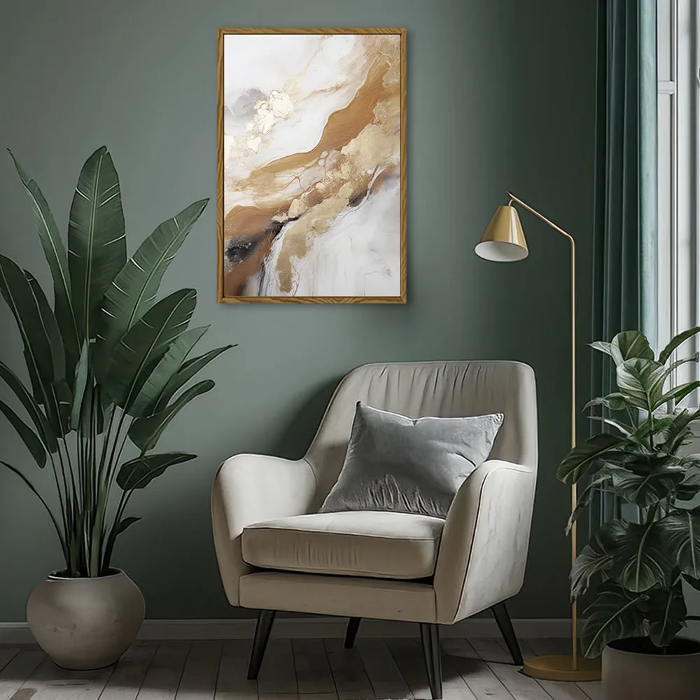 Canvas Wall Art Stretched Over Wooden Frame with Floating Frame and Gold Marble Painting CV4162