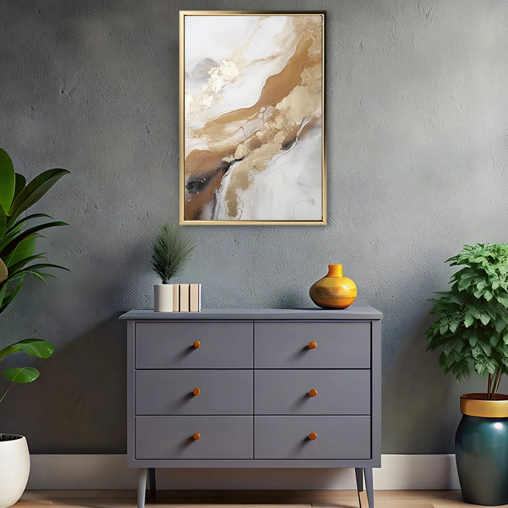Canvas Wall Art Stretched Over Wooden Frame with Floating Frame and Gold Marble Painting CV4162