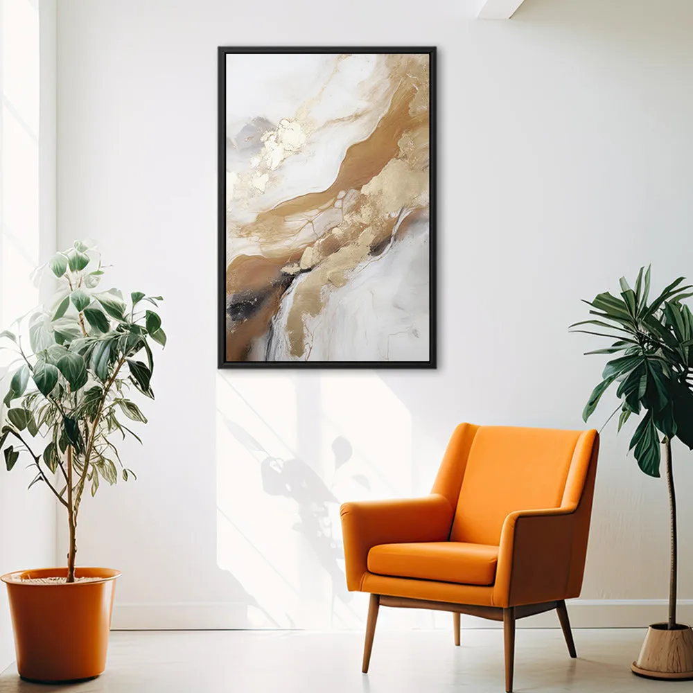 Canvas Wall Art Stretched Over Wooden Frame with Floating Frame and Gold Marble Painting CV4162