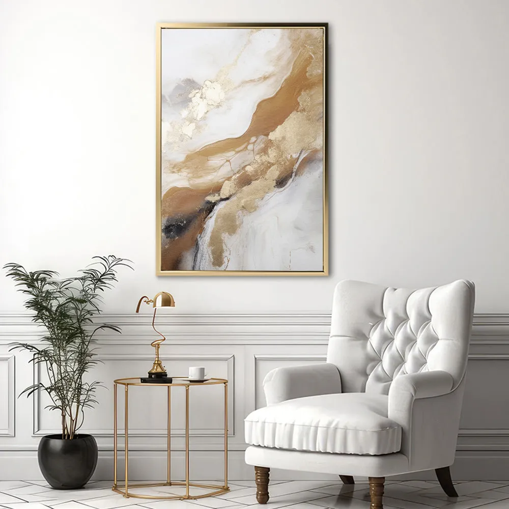 Canvas Wall Art Stretched Over Wooden Frame with Floating Frame and Gold Marble Painting CV4162