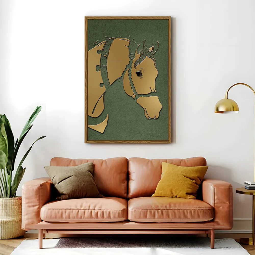 Canvas Wall Art Stretched Over Wooden Frame with Floating Frame and Golden Horse Abstract Painting CV4172