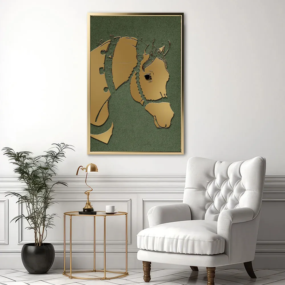 Canvas Wall Art Stretched Over Wooden Frame with Floating Frame and Golden Horse Abstract Painting CV4172