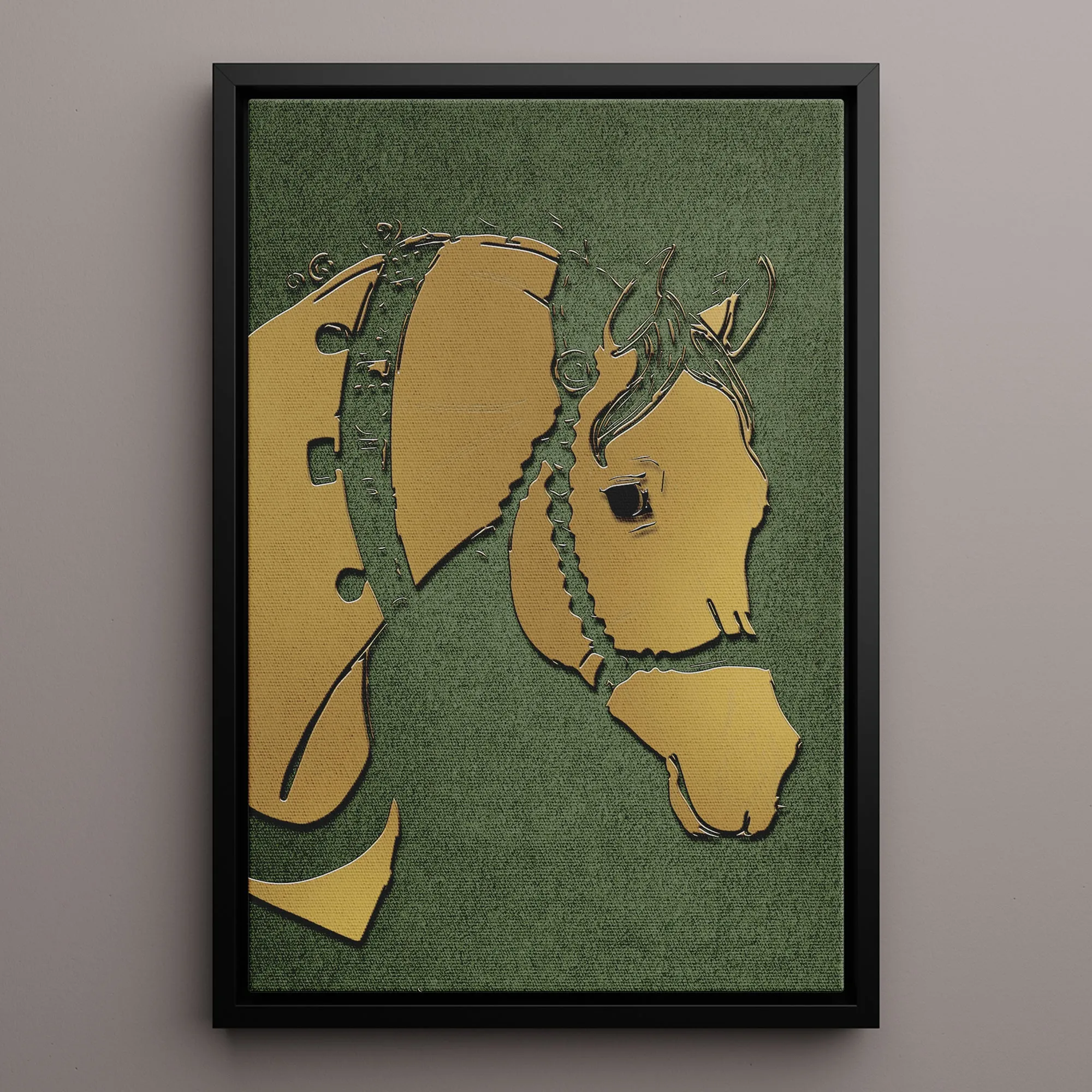 Canvas Wall Art Stretched Over Wooden Frame with Floating Frame and Golden Horse Abstract Painting CV4172