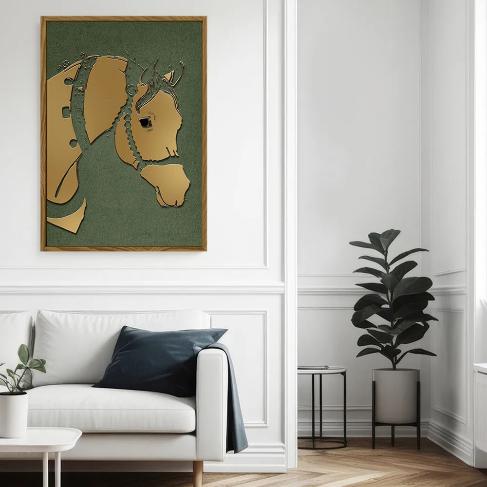 Canvas Wall Art Stretched Over Wooden Frame with Floating Frame and Golden Horse Abstract Painting CV4172