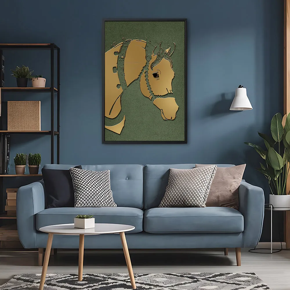 Canvas Wall Art Stretched Over Wooden Frame with Floating Frame and Golden Horse Abstract Painting CV4172