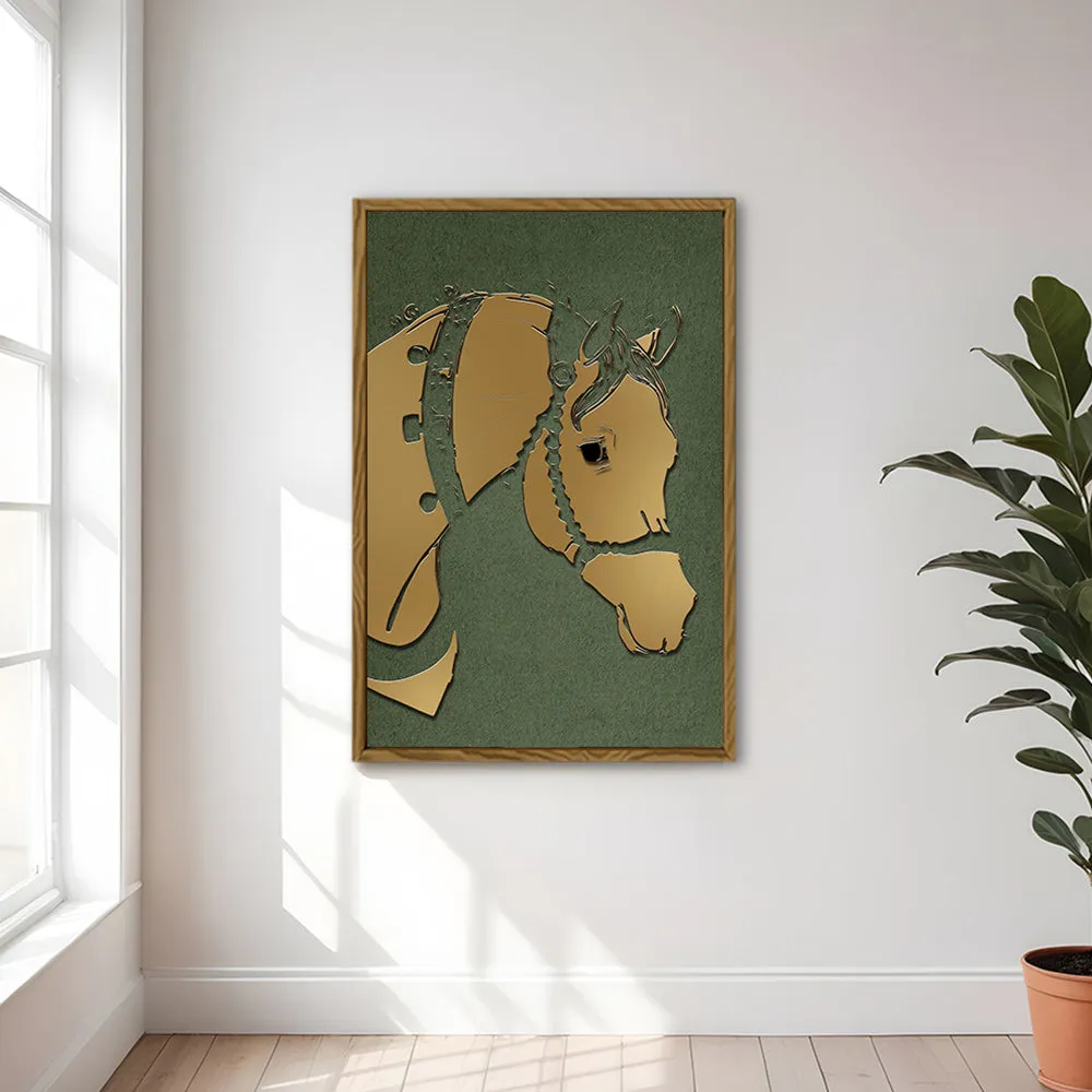 Canvas Wall Art Stretched Over Wooden Frame with Floating Frame and Golden Horse Abstract Painting CV4172