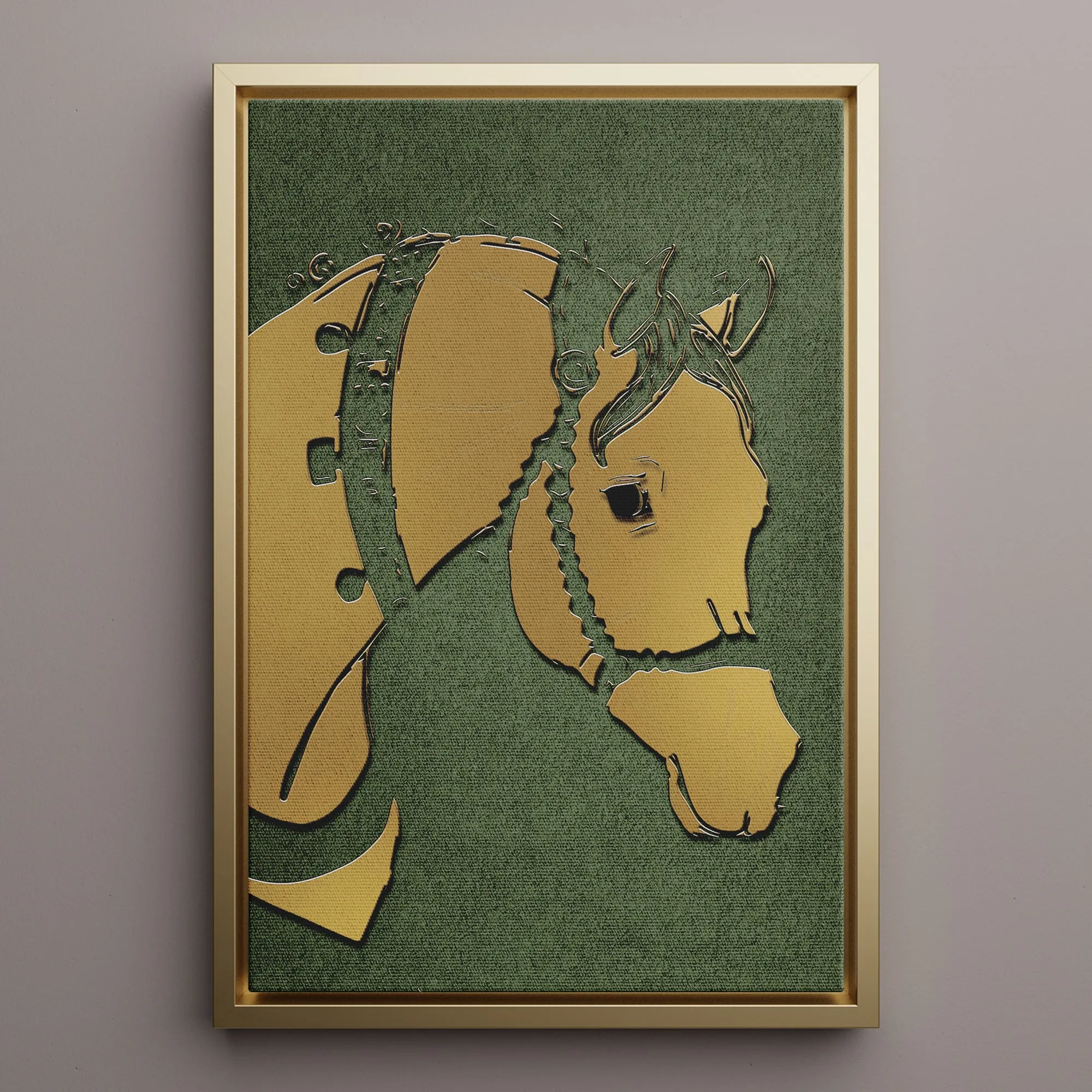 Canvas Wall Art Stretched Over Wooden Frame with Floating Frame and Golden Horse Abstract Painting CV4172