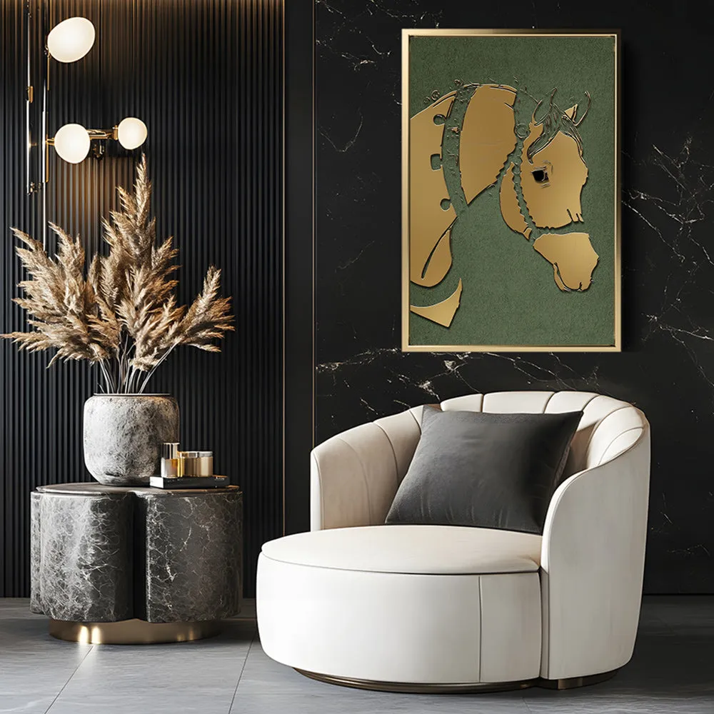Canvas Wall Art Stretched Over Wooden Frame with Floating Frame and Golden Horse Abstract Painting CV4172