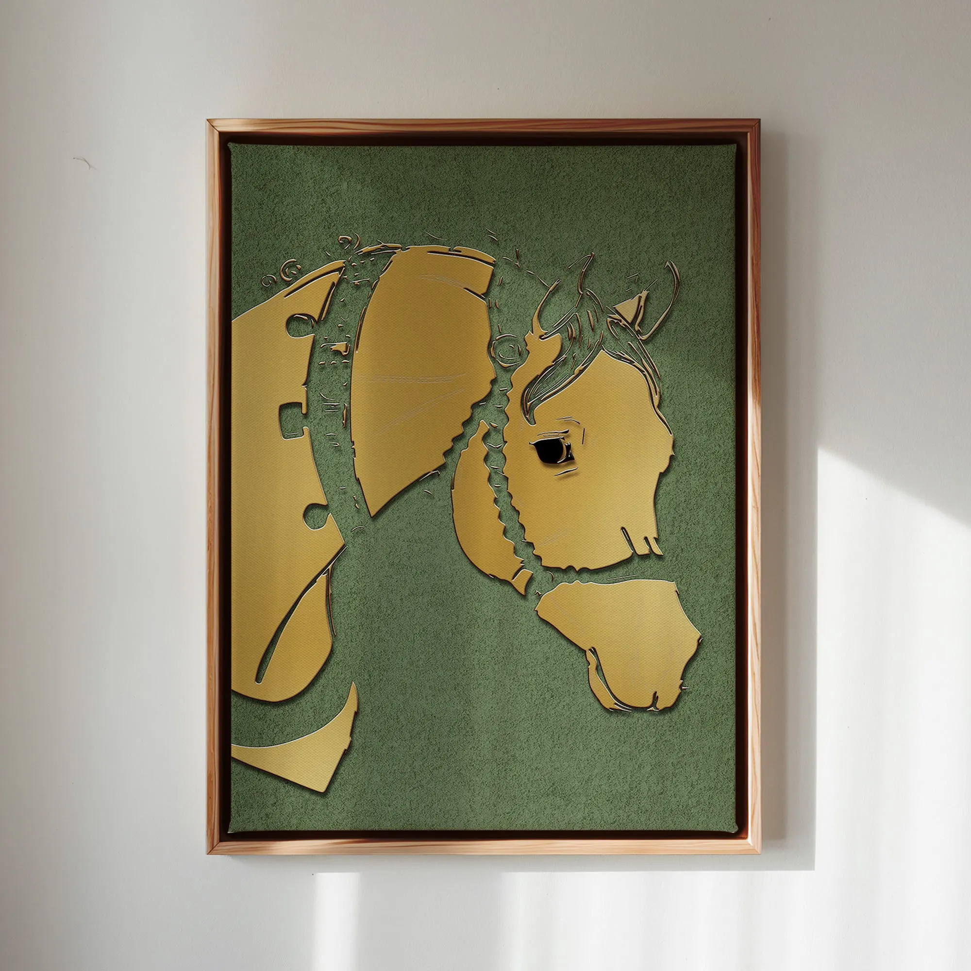 Canvas Wall Art Stretched Over Wooden Frame with Floating Frame and Golden Horse Abstract Painting CV4172