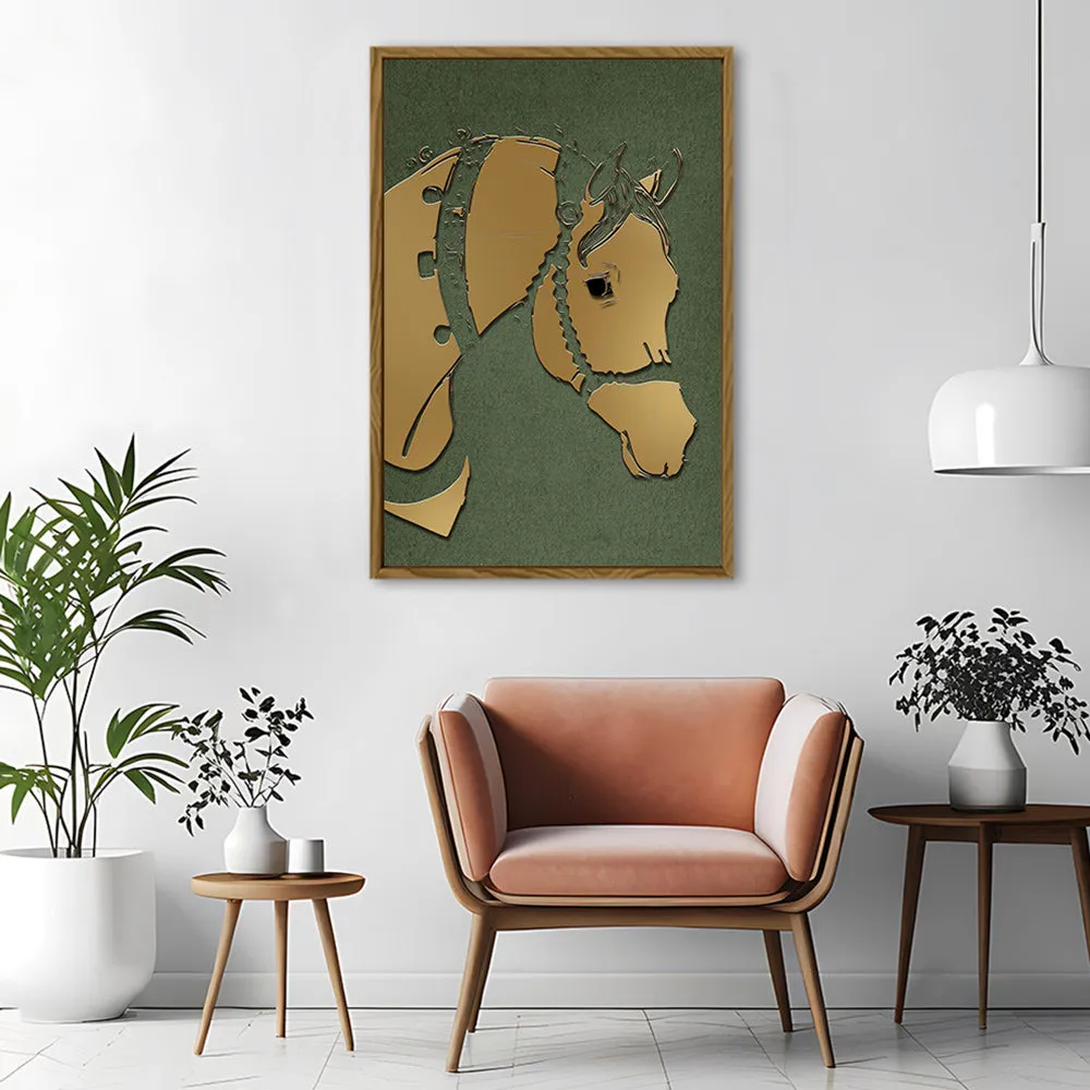 Canvas Wall Art Stretched Over Wooden Frame with Floating Frame and Golden Horse Abstract Painting CV4172
