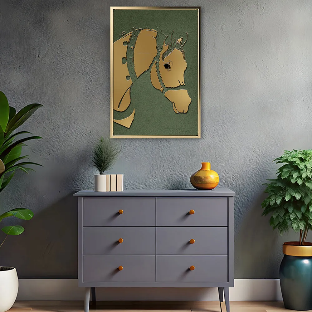 Canvas Wall Art Stretched Over Wooden Frame with Floating Frame and Golden Horse Abstract Painting CV4172