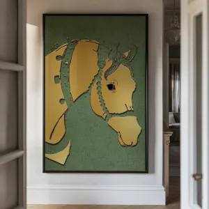 Canvas Wall Art Stretched Over Wooden Frame with Floating Frame and Golden Horse Abstract Painting CV4172