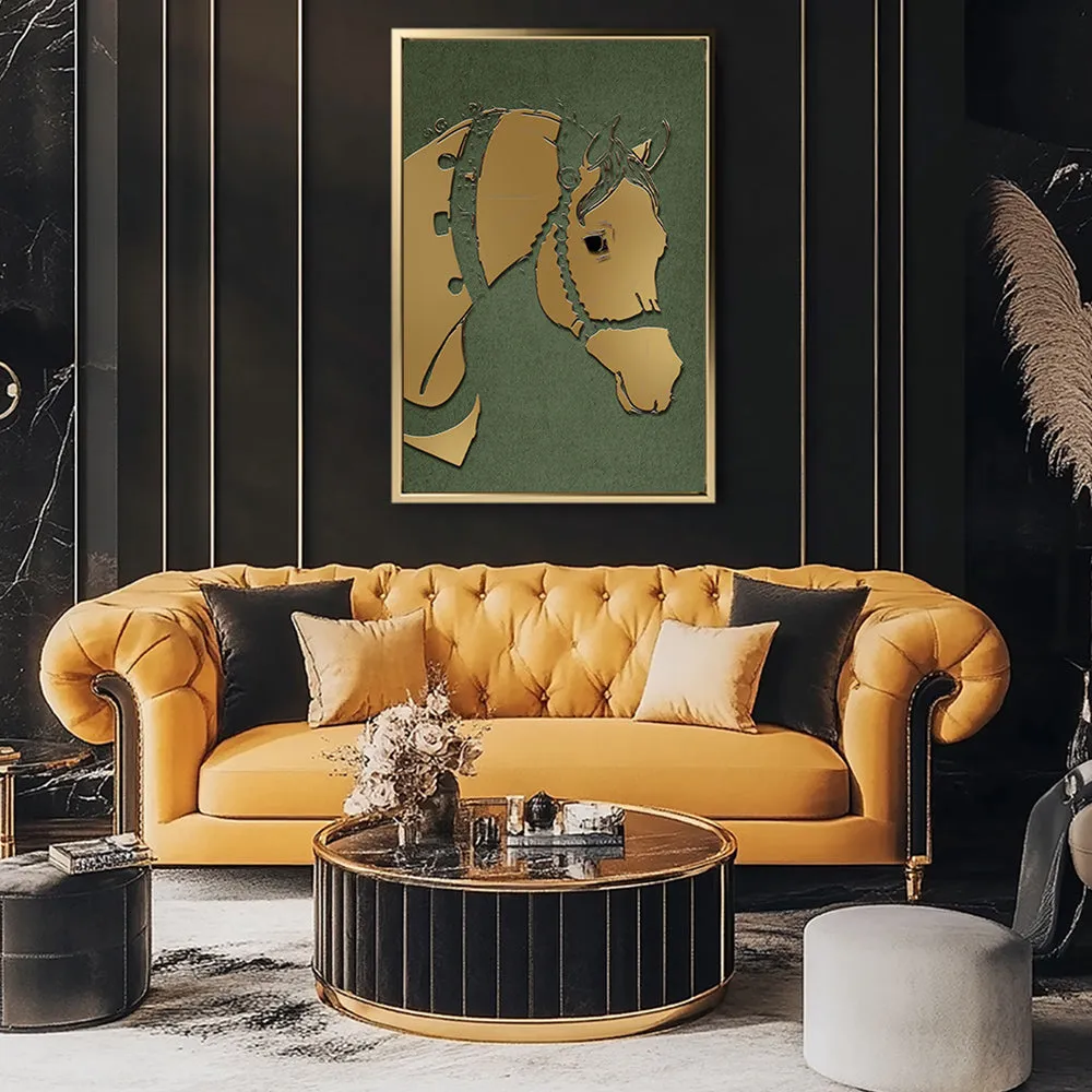 Canvas Wall Art Stretched Over Wooden Frame with Floating Frame and Golden Horse Abstract Painting CV4172