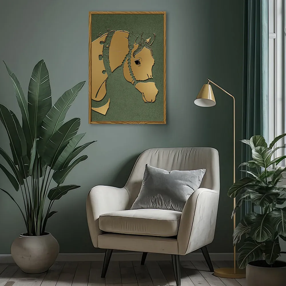 Canvas Wall Art Stretched Over Wooden Frame with Floating Frame and Golden Horse Abstract Painting CV4172