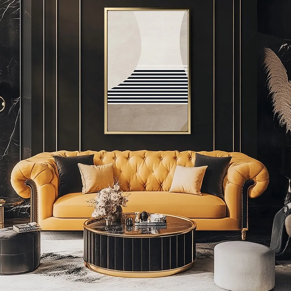 Canvas Wall Art Stretched Over Wooden Frame with Floating Frame and Golden Horse Abstract Painting CV4173