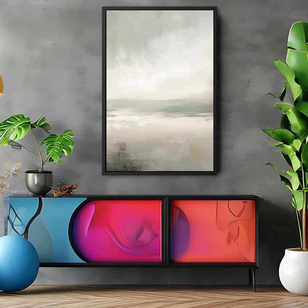 Canvas Wall Art Stretched Over Wooden Frame with Floating Frame and lake Abstract Painting CV4189