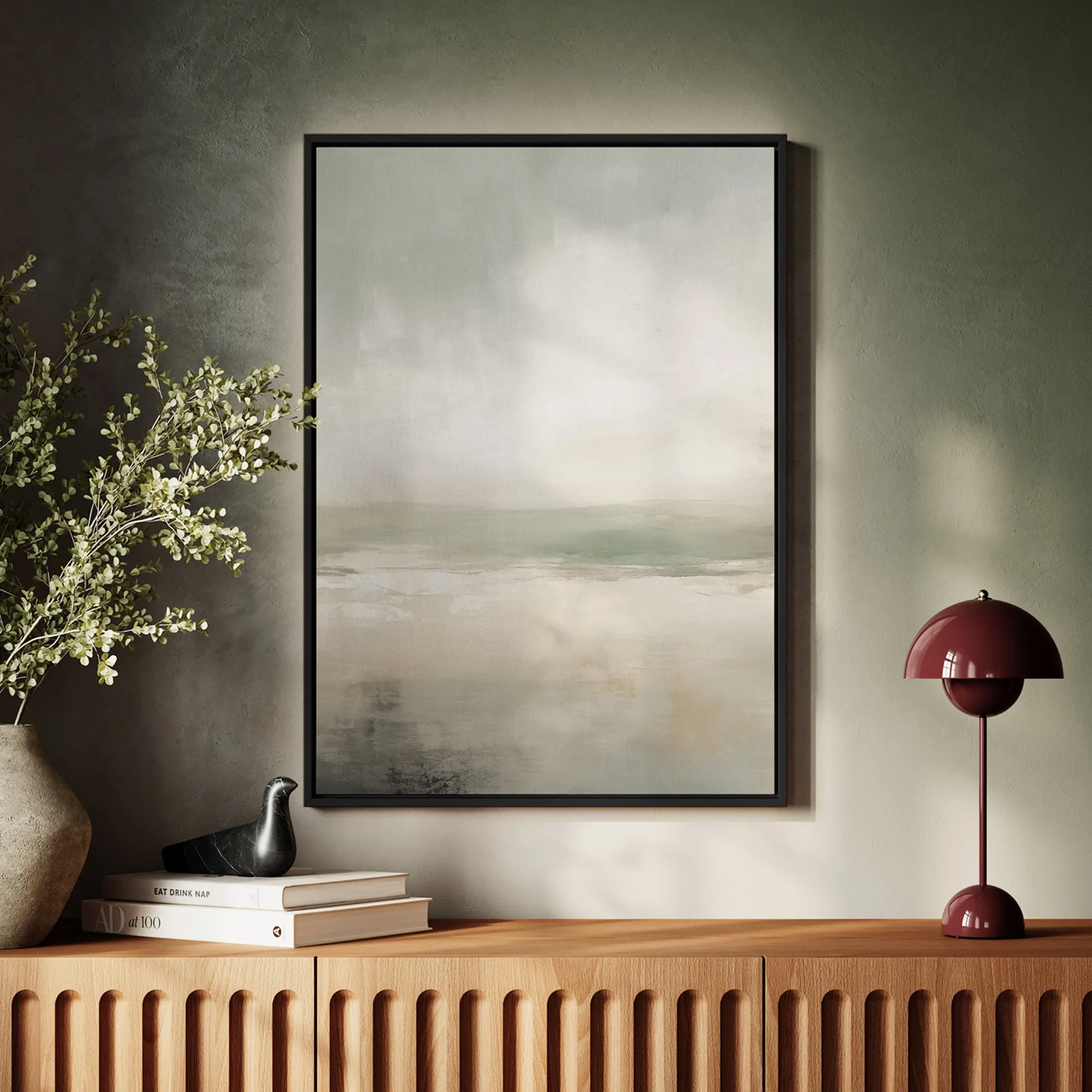 Canvas Wall Art Stretched Over Wooden Frame with Floating Frame and lake Abstract Painting CV4189