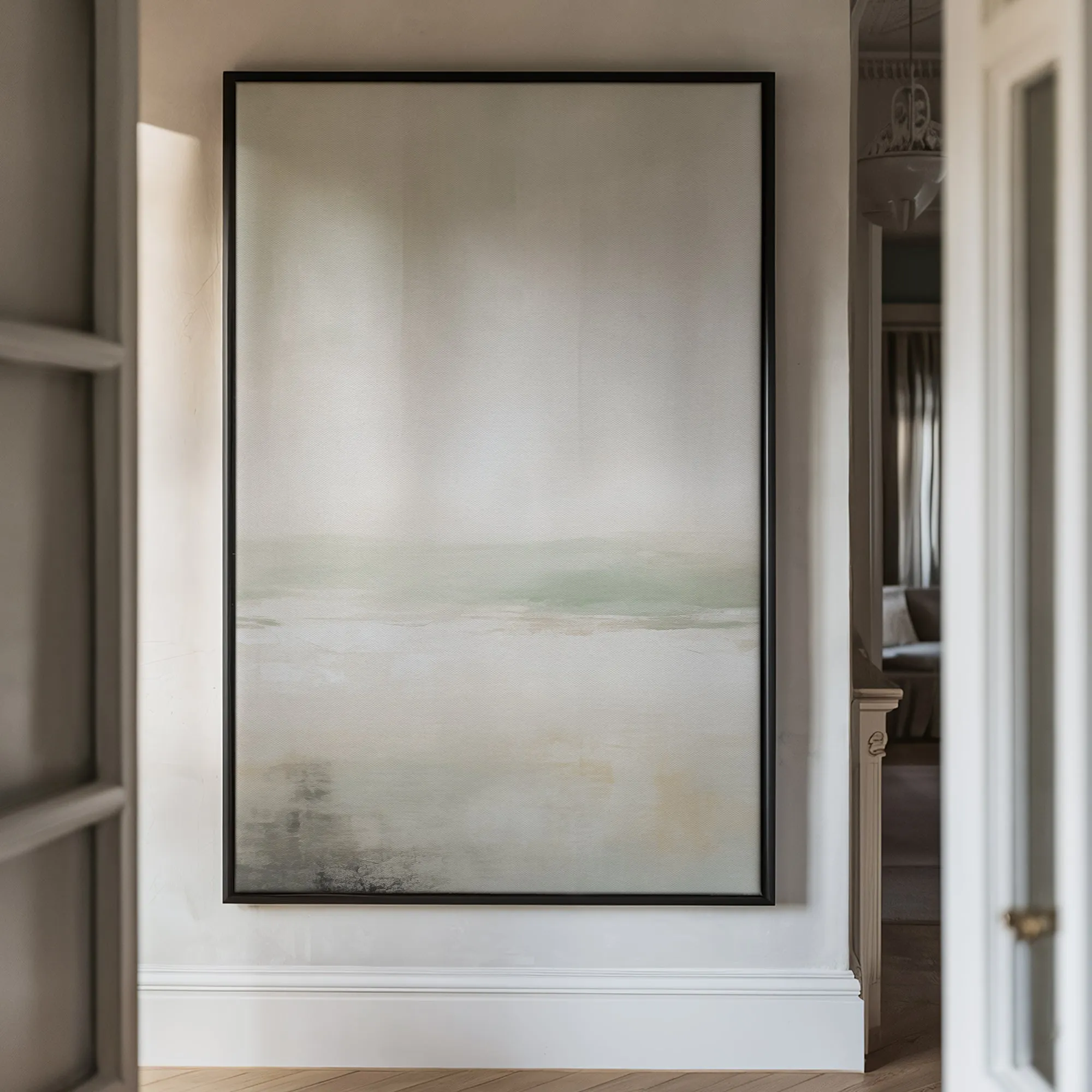 Canvas Wall Art Stretched Over Wooden Frame with Floating Frame and lake Abstract Painting CV4189