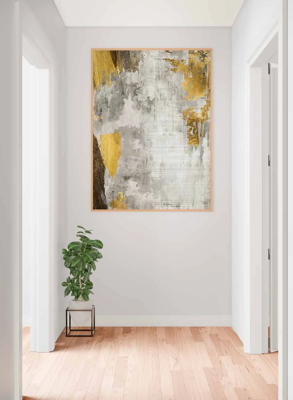 Canvas Wall Art Stretched Over Wooden Frame with Gold Floating Frame