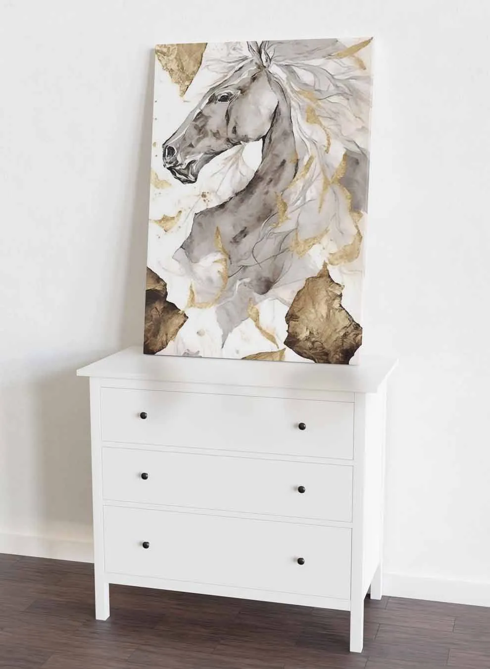 Canvas Wall Art Stretched Over Wooden Frame with Gold Floating Frame