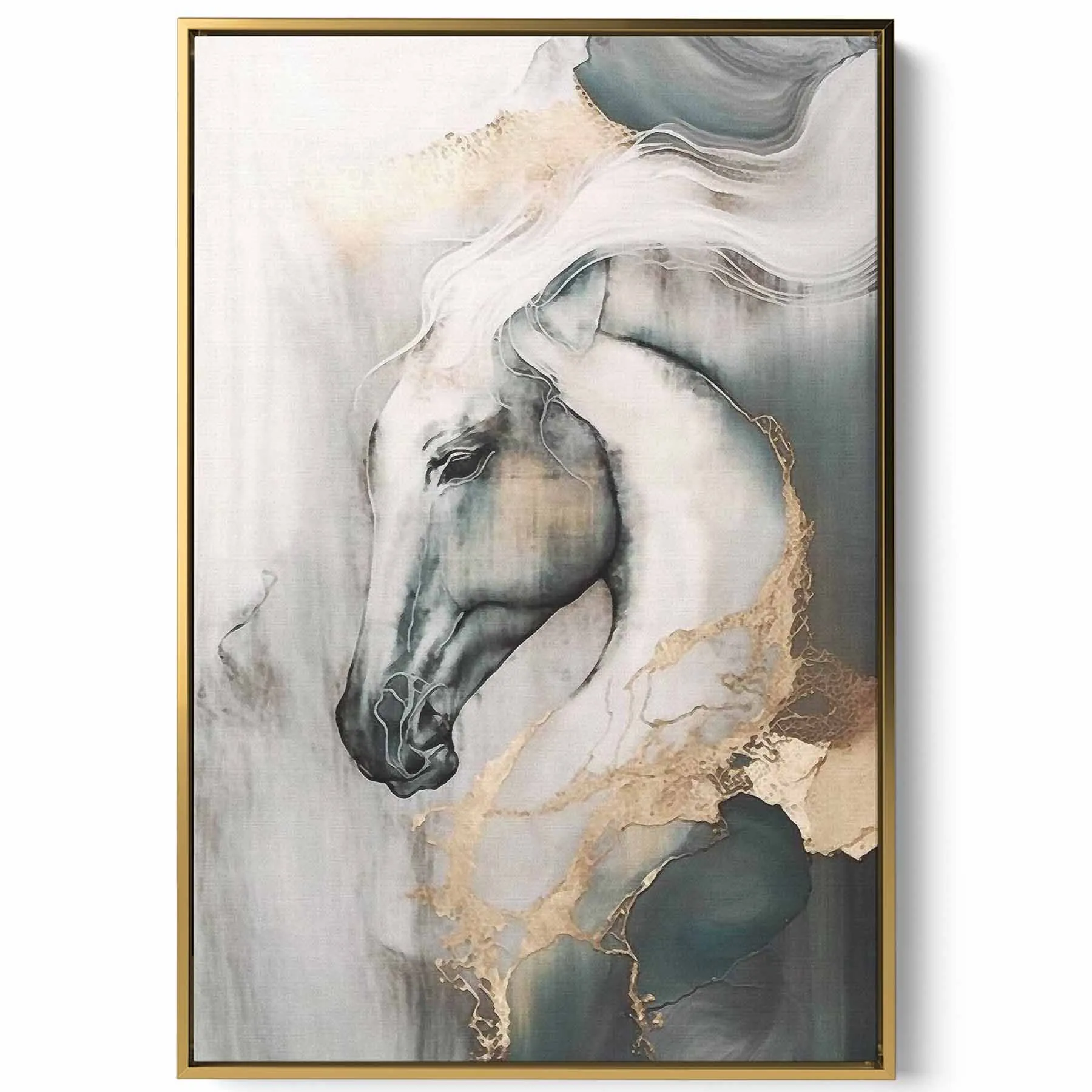Canvas Wall Art Stretched Over Wooden Frame with Gold Floating Frame