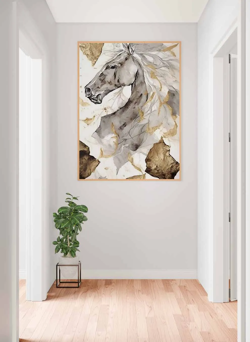Canvas Wall Art Stretched Over Wooden Frame with Gold Floating Frame