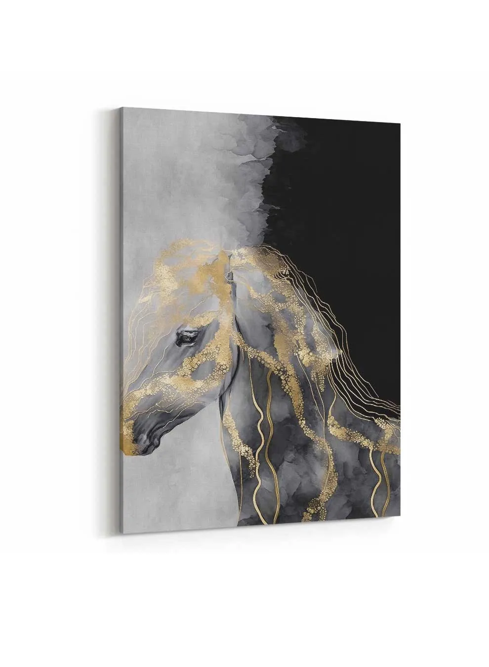 Canvas Wall Art Stretched Over Wooden Frame with Gold Floating Frame