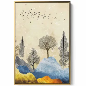 Canvas Wall Art Stretched Over Wooden Frame with Gold Floating Frame