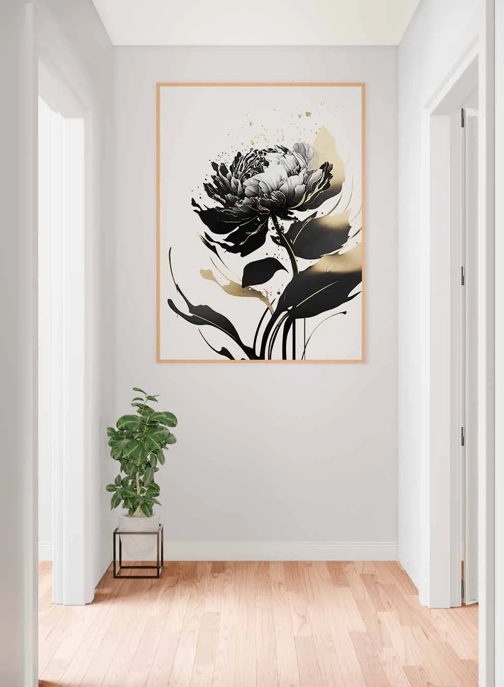 Canvas Wall Art Stretched Over Wooden Frame with Gold Floating Frame
