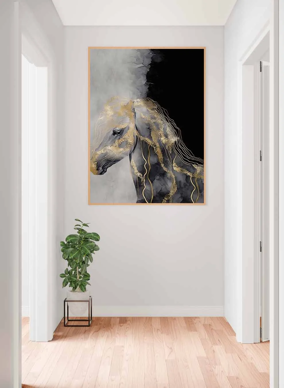 Canvas Wall Art Stretched Over Wooden Frame with Gold Floating Frame