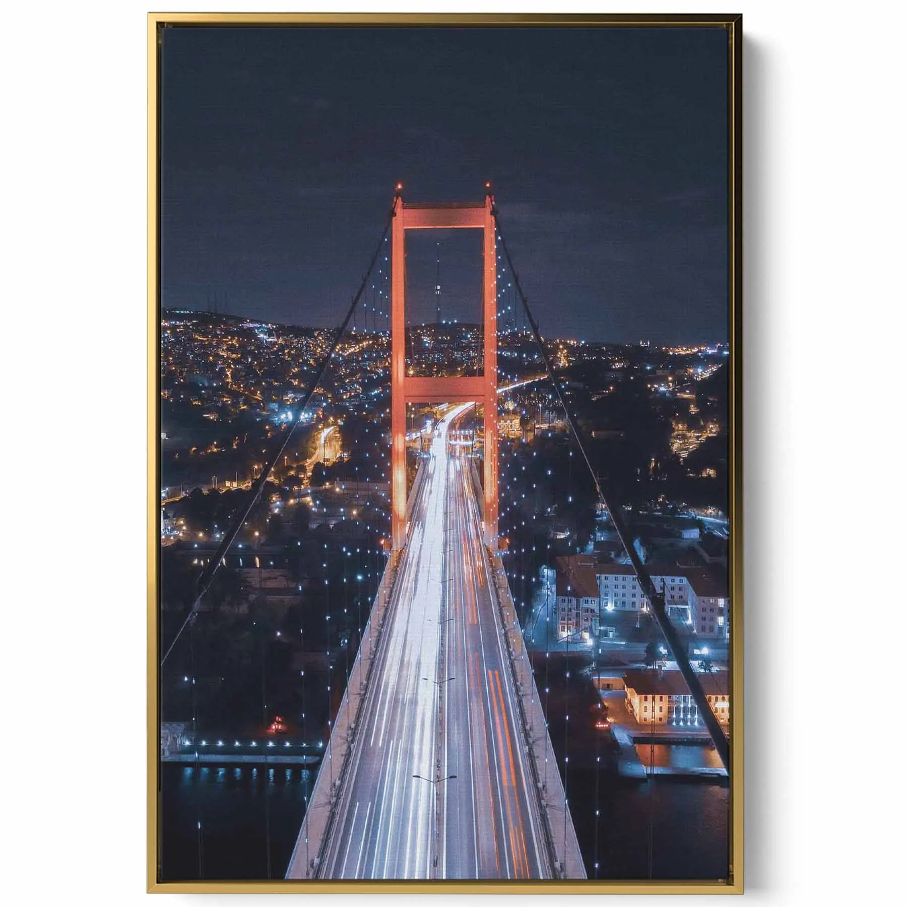 Canvas Wall Art Stretched Over Wooden Frame with Gold Floating Frame