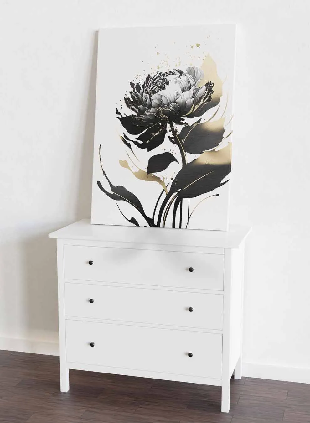 Canvas Wall Art Stretched Over Wooden Frame with Gold Floating Frame