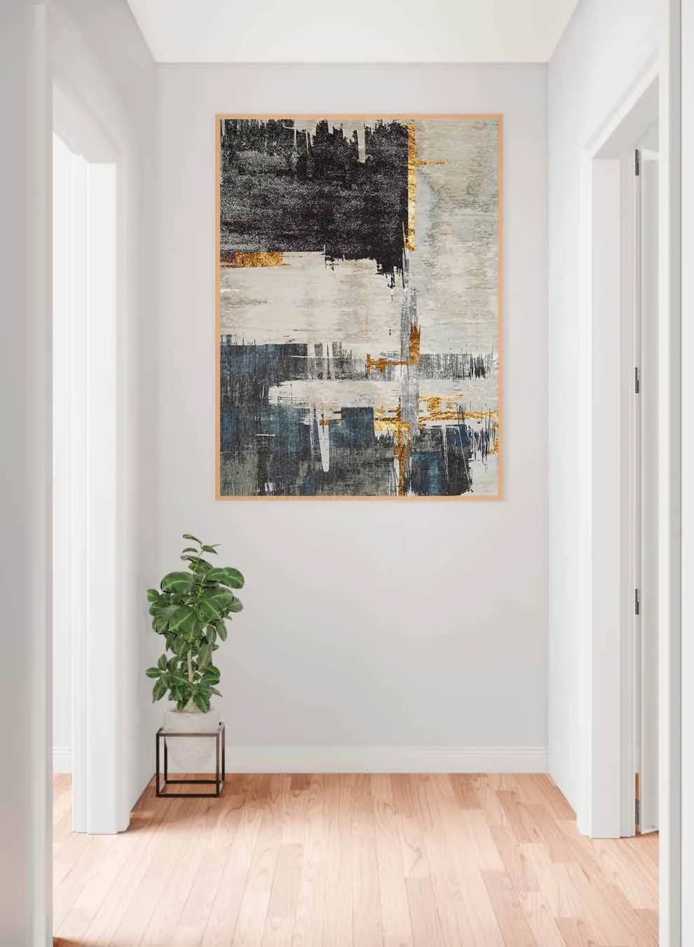 Canvas Wall Art Stretched Over Wooden Frame with Gold Floating Frame