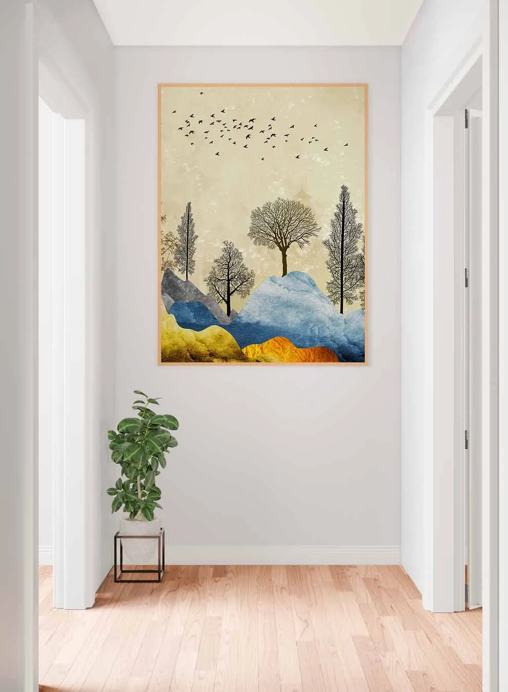 Canvas Wall Art Stretched Over Wooden Frame with Gold Floating Frame