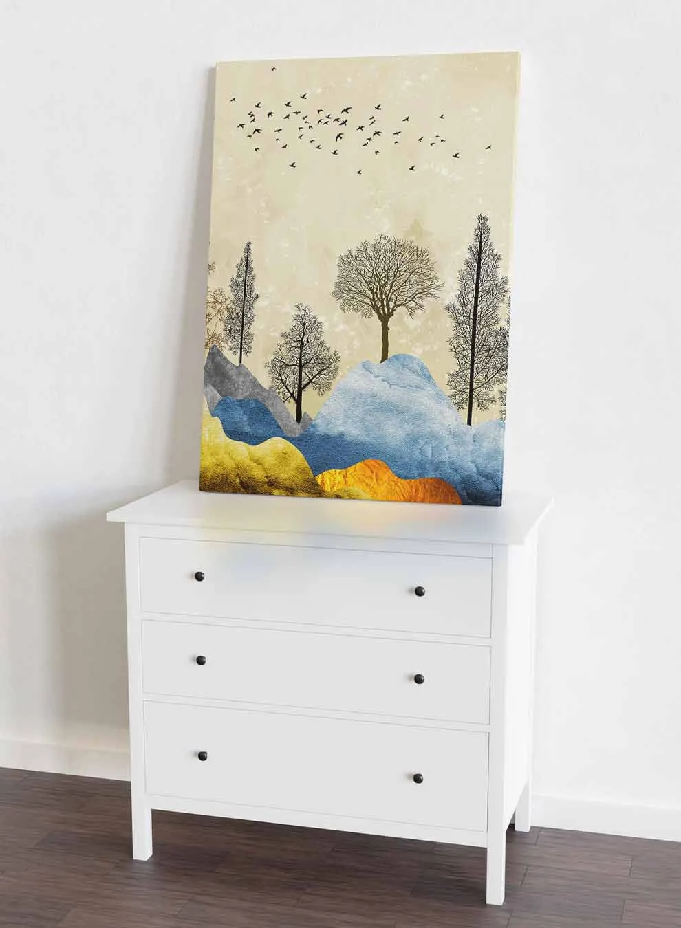 Canvas Wall Art Stretched Over Wooden Frame with Gold Floating Frame