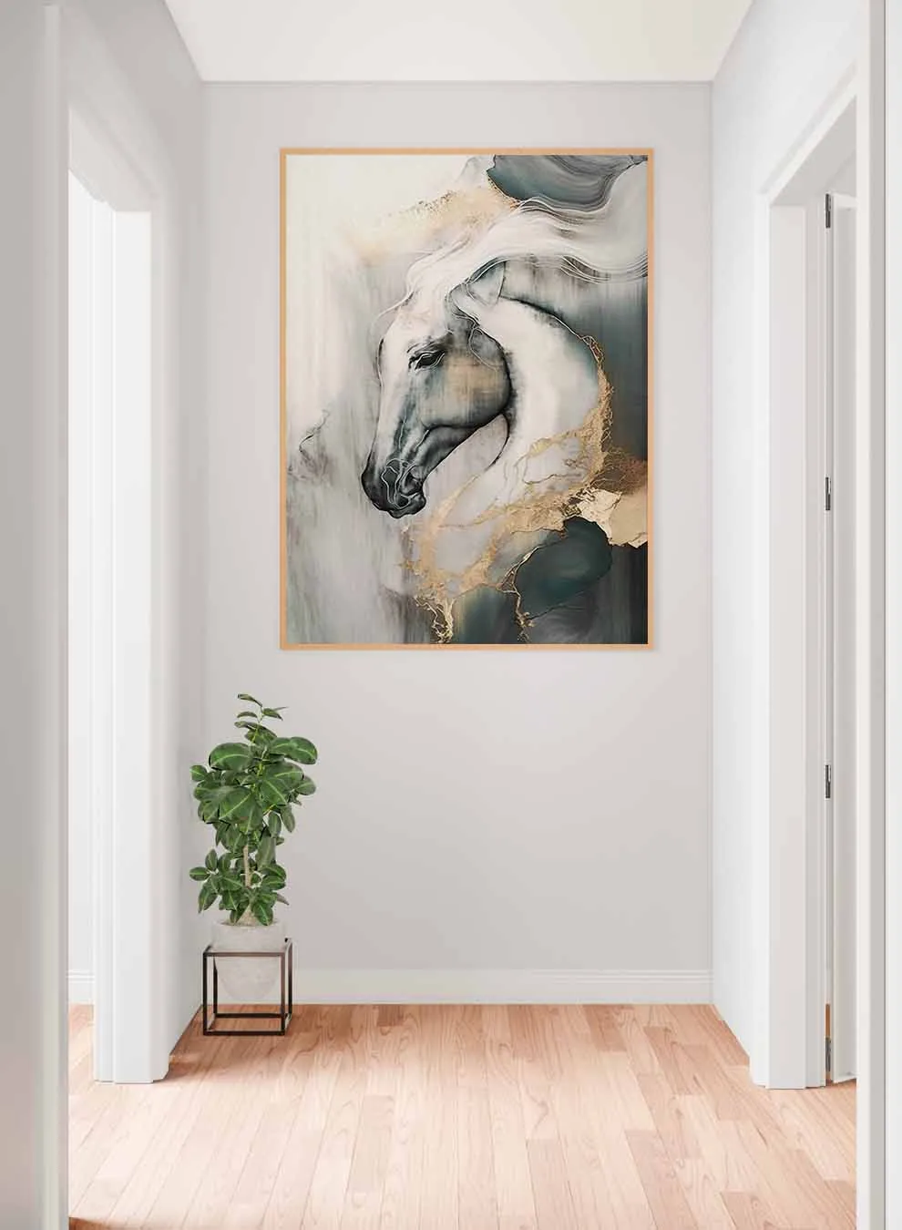 Canvas Wall Art Stretched Over Wooden Frame with Gold Floating Frame
