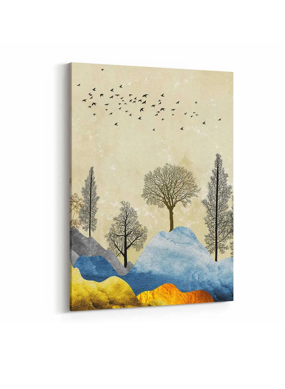 Canvas Wall Art Stretched Over Wooden Frame with Gold Floating Frame