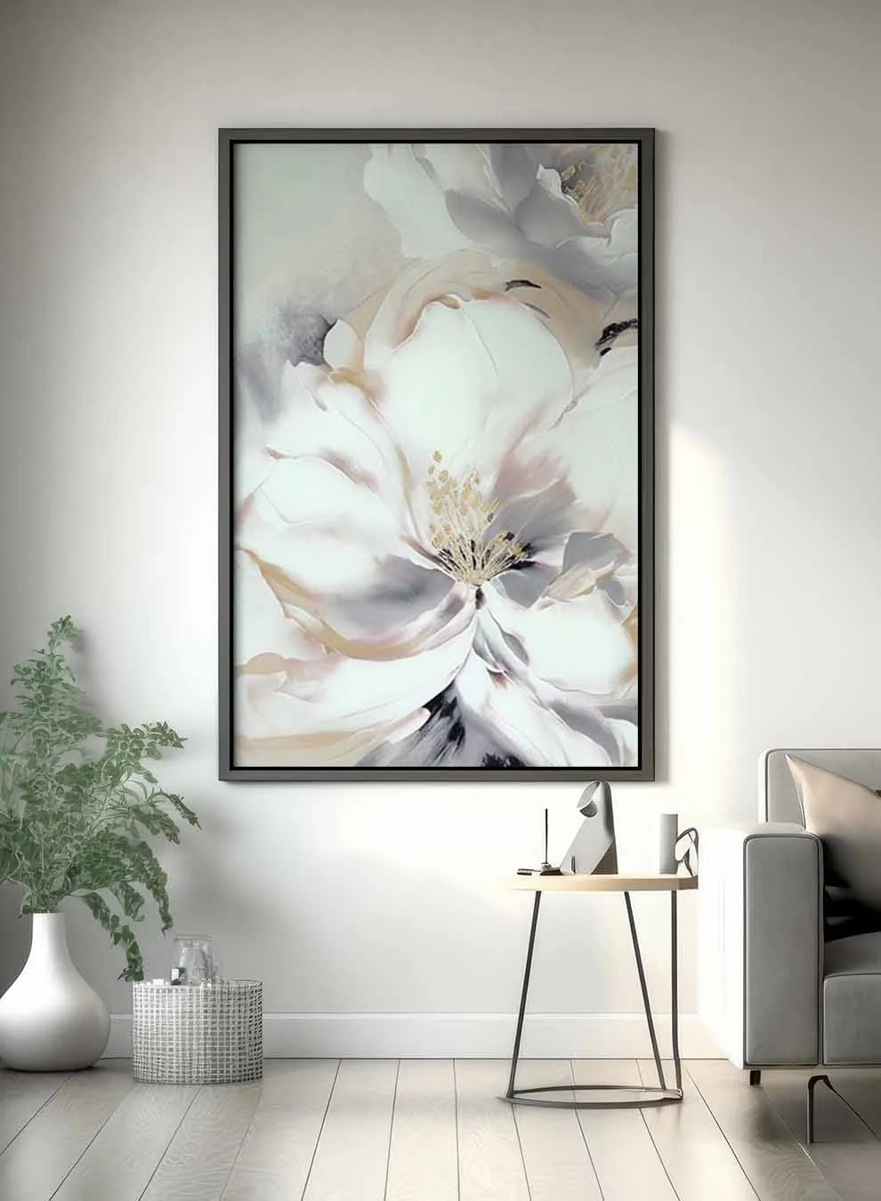 Canvas Wall Art Stretched Over Wooden Frame with Gold Floating Frame
