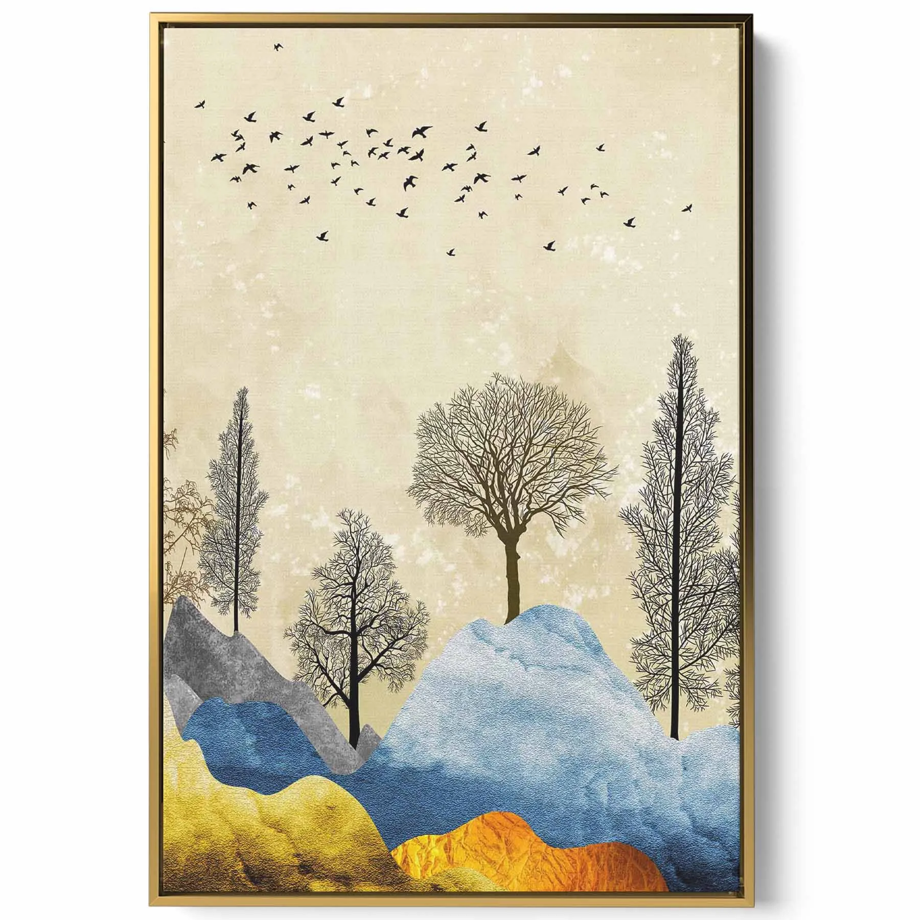 Canvas Wall Art Stretched Over Wooden Frame with Gold Floating Frame