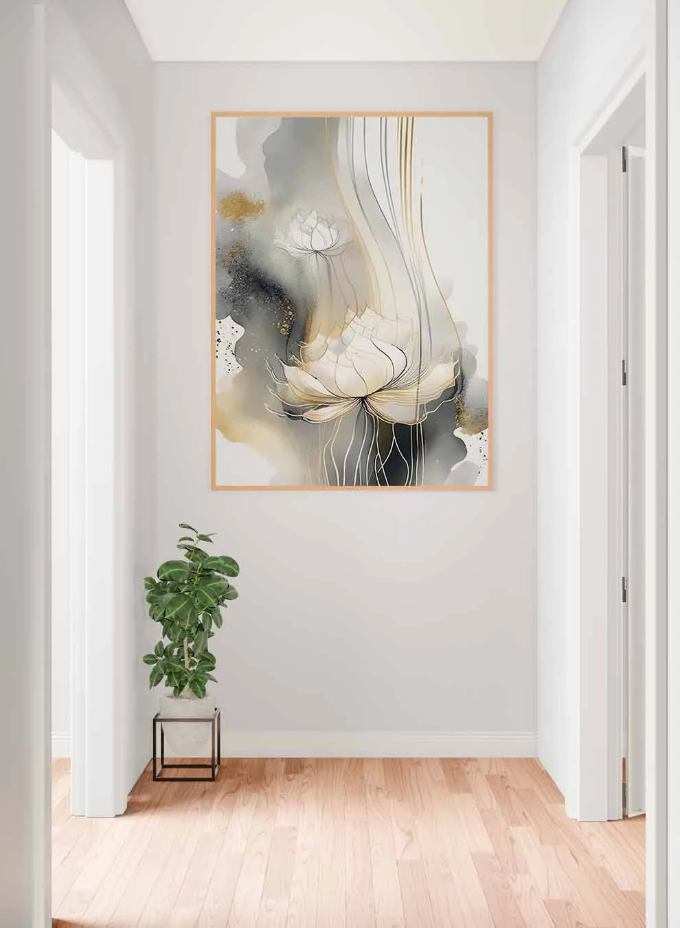 Canvas Wall Art Stretched Over Wooden Frame with Gold Floating Frame