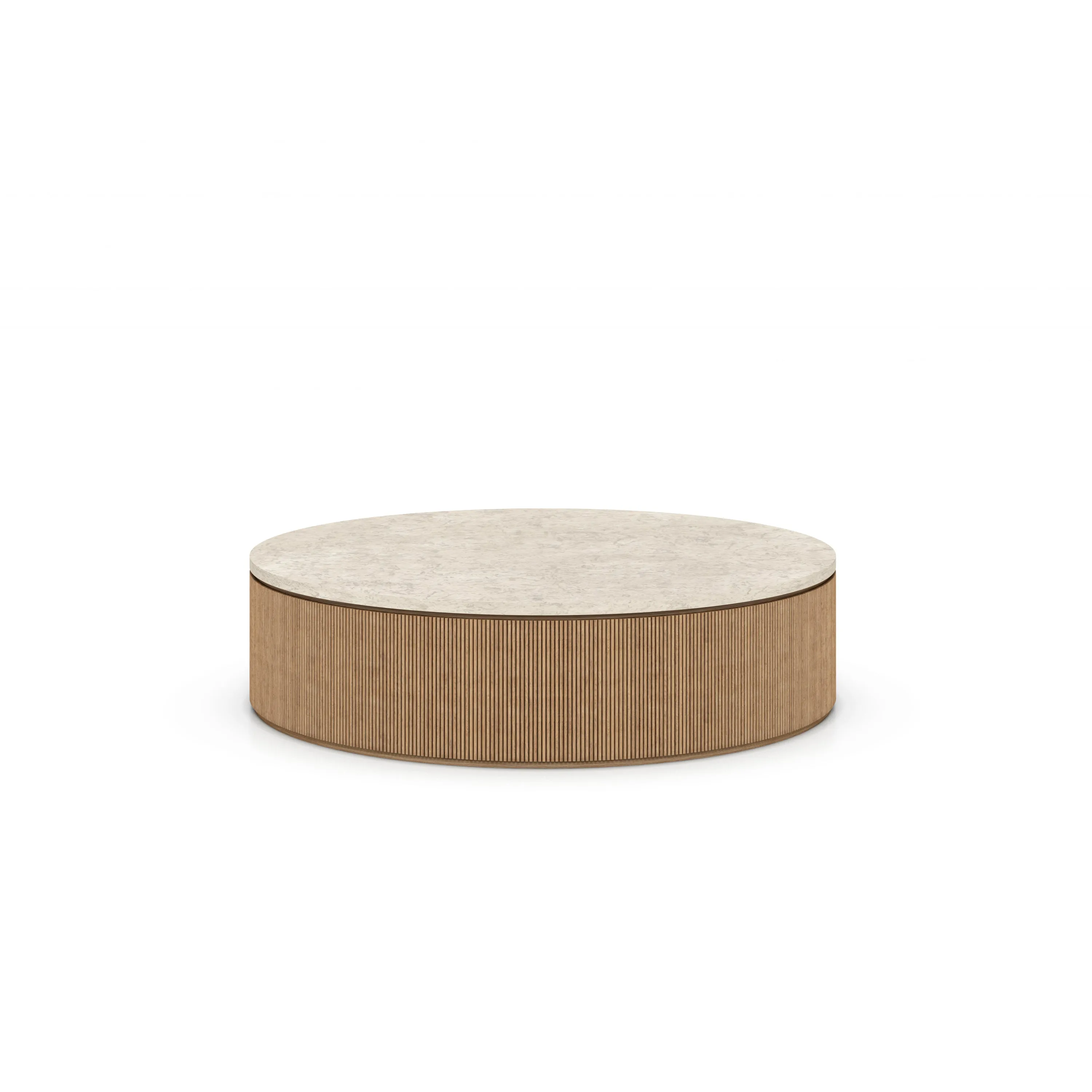 Carrara Top Brown Oak Finish Round Coffee Table